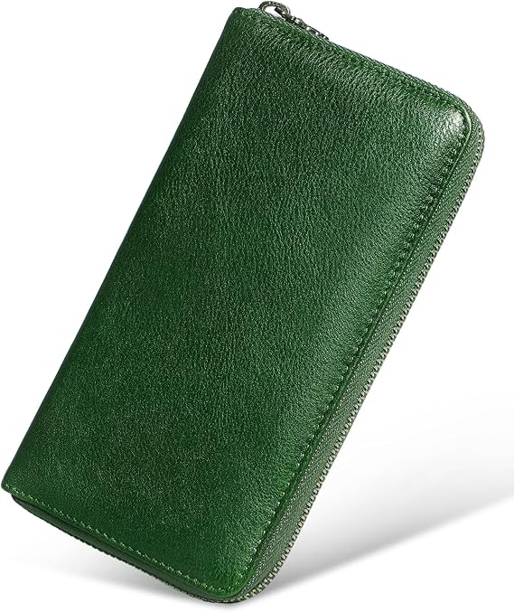 Photo 1 of WILD WORLD Designer Genuine Calfskin Soft Leather Zipper Wallets for Ladies With Gift Box, Large Capacity Multi Cards Organizer Wallet Purse
