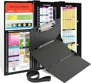 Photo 1 of Nursing Clipboard with Nursing and Medical Edition Cheat Sheets 3 Layers Aluminum Foldable Nurse Clip Boards Notepad for Students, Nurses and Doctors (Black)