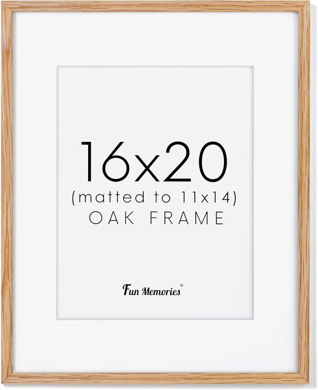 Photo 1 of 16x20 Picture Frame for Wall, Solid Oak Wood Frame 16"x20" with Real Glass, 16x20 Frame Matted to 11x14, 16 x 20 Poster Frame for Wall, 16x20 Wood Frame (Beige Oak Color, 1 Pack)
