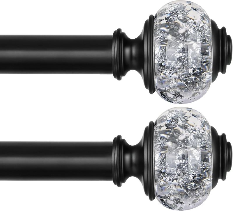 Photo 1 of 2 Pack Black Curtain Rods, 1 Inch Telescoping Drapery Rod 28 to 48 inch(2.3-4ft) Curtain Rods for Windows, Silver Translucent Finials
