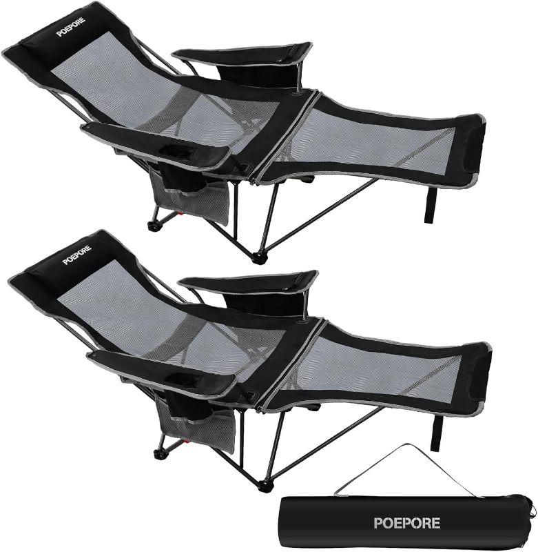 Photo 1 of 2-Pack Reclining Camping Chair 4 Position with Foot Rest Comfortable for Adults 265Ibs Folding Lounger Mesh Beach Chair with Cooler Bag and Cup Holder for Outdoor Patio
