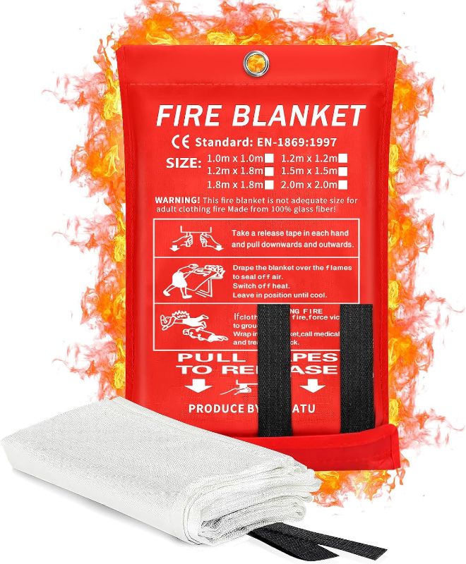 Photo 1 of 2024 Emergency Fire Blanket, Fire Extinguisher Blanket, Fire Suppression Blanket, Flame Retardant Blanket Fire Safety Blanket for Home, Kitchen, School, Grill, Car, Office, Warehouse (1-Pack)
