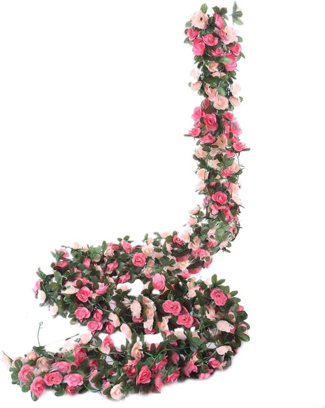 Photo 1 of 8 FT Fake Rose Vine Flowers Plants Artificial Flower Hanging Rose Ivy Home Hotel Office Wedding Party Garden Craft Art Déco Pink