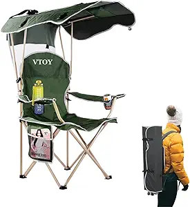 Photo 1 of (50”Hx36”W lawn chairs?camping Chair with Canopy Foldable W/Sun Shade for for Beach Camping Folding Outdoor Fishing/Sports|with two cup holder and storage bag
