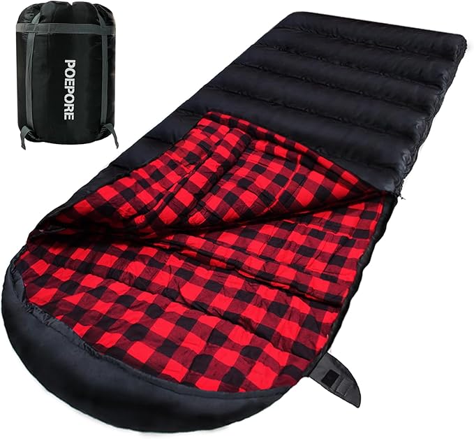 Photo 1 of 0 Degree Sleeping Bag 100% Cotton Flannel XXL Cold Weather Winter Oversized Sleeping Bag for Adults Camping Zero Degree Big and Tall with Compression Sack
