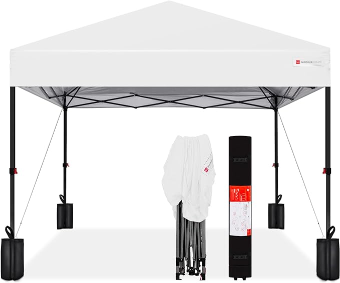 Photo 1 of Best Choice Products 10x10ft 1-Person Setup Pop Up Canopy Tent Instant Portable Shelter w/ 1-Button Push, Case, 4 Weight Bags - White
