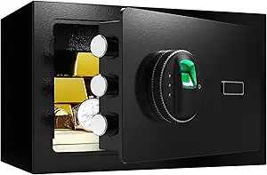 Photo 1 of 0.5 Cub Safe, Small Money Safe with Fingerprint Lock, Biometric Safe Box with Spare Key, Security Safe for Money Home Firearm Money Valuables, Black
