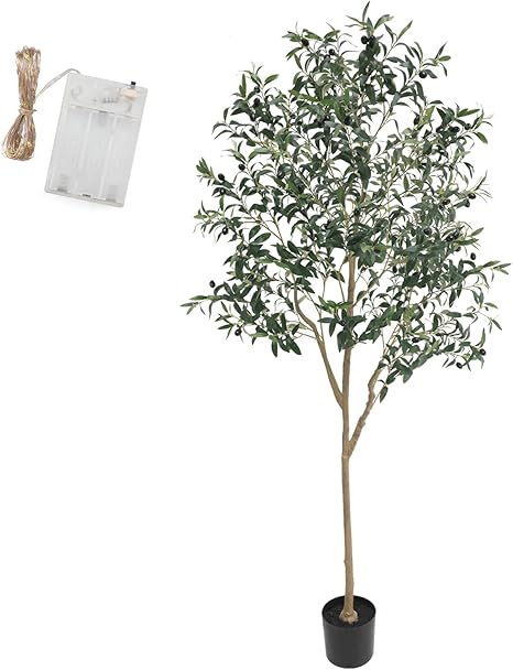 Photo 1 of 6FT Artificial Olive Tree, Faux Silk, Potted with LED Lights, Modern Home Decor
