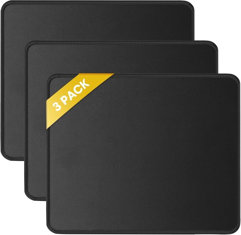 Photo 1 of  3 Pack Mouse Pad with Stitched Edge, Comfortable Mouse Pads with Non-Slip Rubber Base, Washable Mousepads Bulk with Lycra Cloth, Mouse Pads for Computers Laptop Mouse 10.2x8.3x0.12inch Black