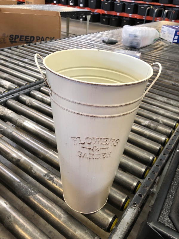 Photo 1 of 15 Inch Flower Bucket Bulk, Large Galvanized Flower Bucket Tall Metal Vase with Handle High Farmhouse French Bucket Wedding Floral Centerpiece for Cut Flowers Home Table Decor(White)