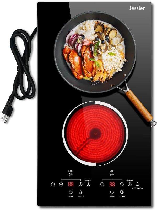 Photo 1 of 12 Inch Electric Cooktop - 2 Burner Countertop & Built-in Electric Stove Top, 120V Plug in Electric Cook Top, Timer, Safety Lock, Over-Temperature Protection, Sensor Touch Control