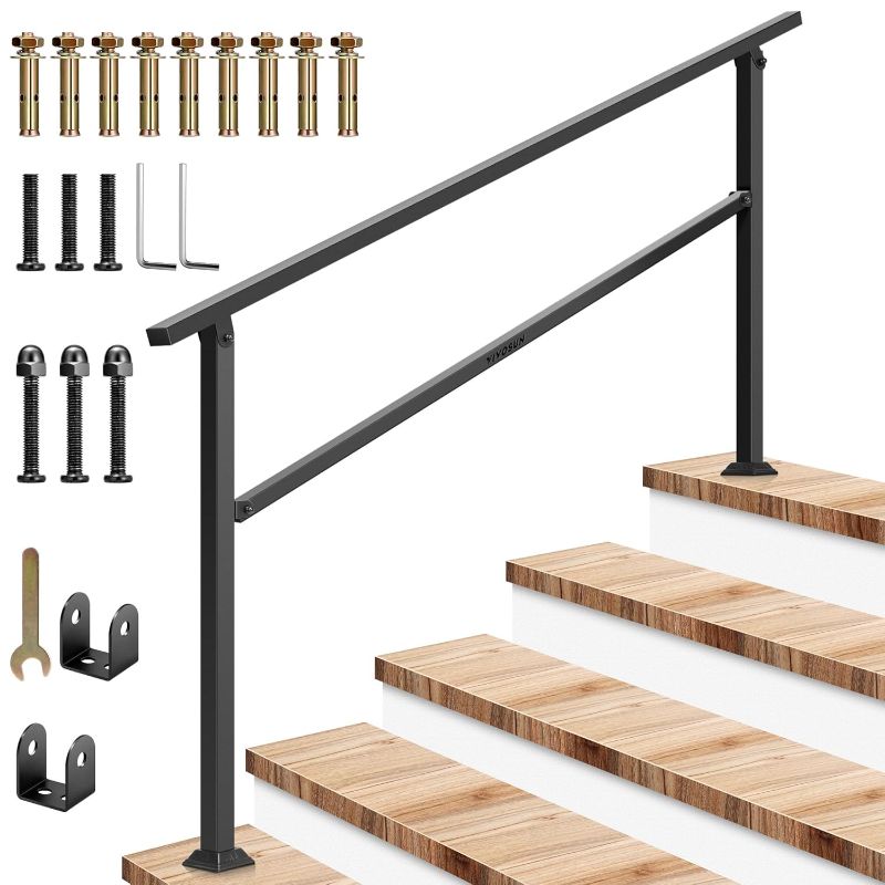 Photo 1 of 
VIVOSUN Outdoor Handrail, 5 Step Stair Handrail, 69" x 36" Fits 1 to 5 Steps, Wrought Mattle Iron Handrail for Concrete Steps, Porch Steps, One-Step Assembly, Black