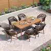 Photo 1 of 7-Piece Aluminum Wicker Dining Table and Armchairs Patio Outdoor Dining Set Teak Furniture Set with Cushions, Grey