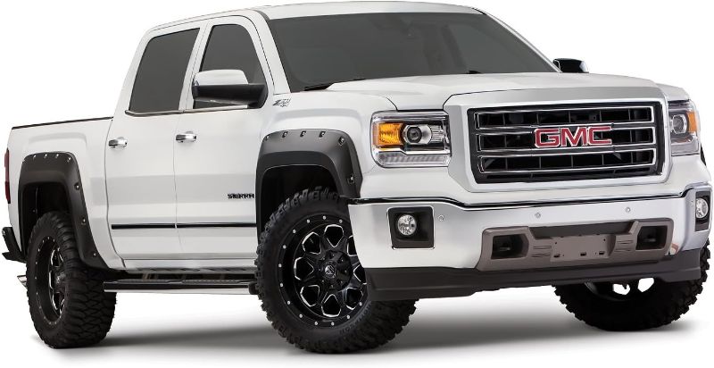 Photo 1 of Bushwacker Pocket/Rivet Style Front & Rear Fender Flares | 4-Piece Set, Black, Smooth Finish | 40960-02 | Fits 2014-2015 GMC Sierra 1500
