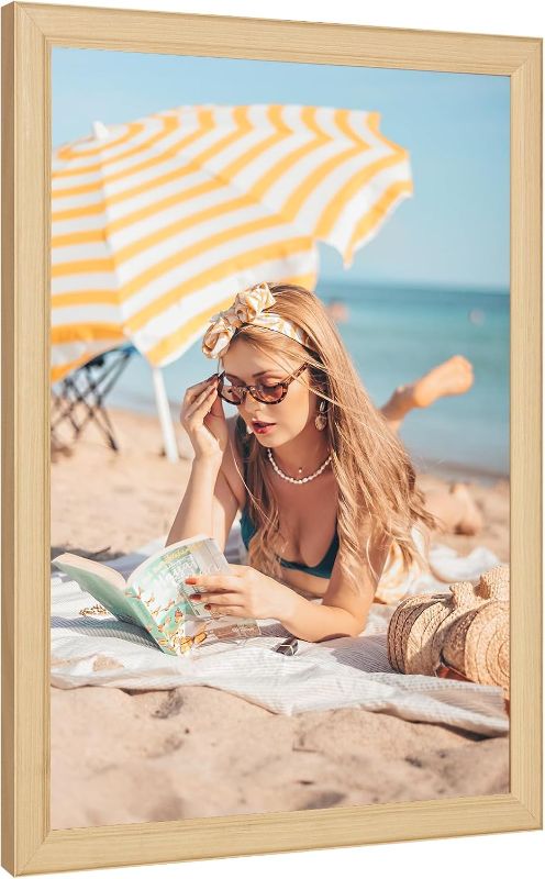 Photo 1 of 12x16 Wood Picture Frame, Rustic Natural 16x12in Woodgrain Frame, Modern Beige 12 x 16 inch Gallery Wall Photo Poster Frame with HD Plexiglass, Horizontal Vertical Wall Mounting Display 1pcs