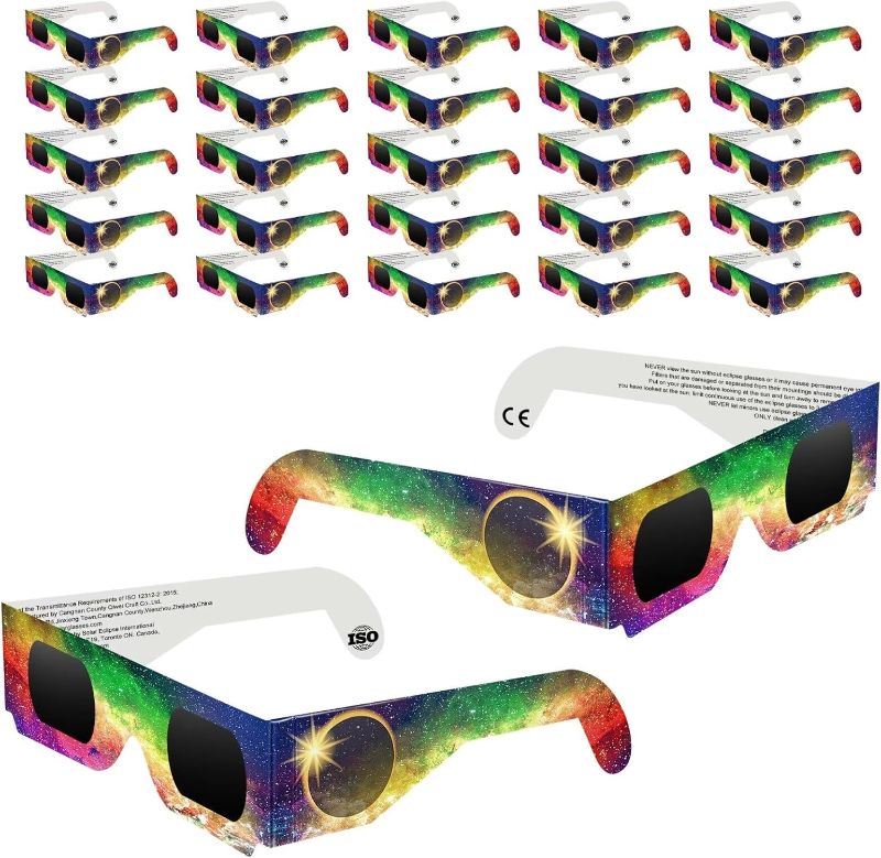 Photo 1 of 12 Pack Solar Eclipse Glasses 2024, CE & ISO 12312-2 Certified Recognized Paper Eclipse Glasses, Eye Protection Approved for Direct Sun Viewing, Sun Safe Shades for 2024 Total Solar Eclipse
