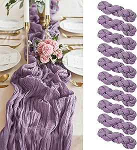 Photo 1 of 10 Pack Violet Amethyst Cheesecloth Table Runner, Purple Table Runner Cheesecloth Fabric 10FT Mauve Gauze Table Runner Boho Rustic Semi-Sheer Table Runner for Wedding Reception, Bridal Shower Decor
