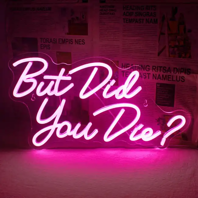 Photo 1 of 1pc But Did You Die Neon Sign, For Wall Decoration, Pink & Golden Yellow LED Sign, Neon Light Sign For Room Decoration, Neon Light With USB Powered For Bedroom, Office, Gym, Best Gift For Friends 16.54*8.86inch
