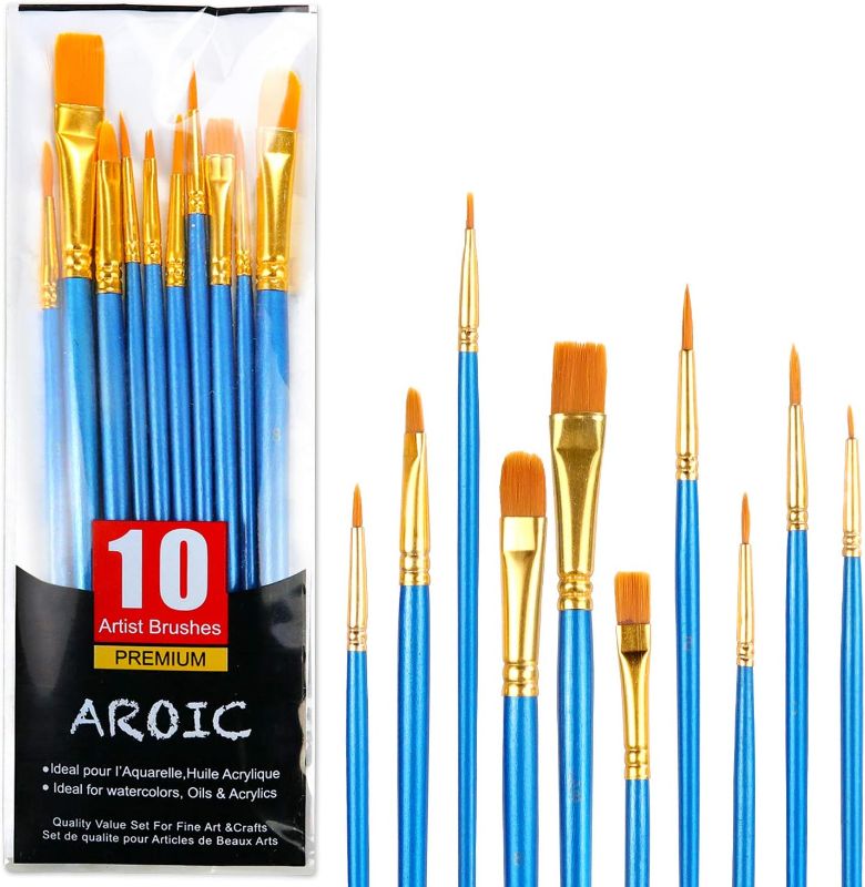 Photo 1 of Acrylic Paint Brush Set, 1 Packs / 10 pcs Watercolor Brushes Painting Brush Nylon Hair Brushes for All Purpose Oil Watercolor Painting Artist Professional Kits.
