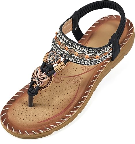 Photo 1 of Aomigoct Sandals Women Flat Shoes: Dressy Summer Bohemian Flats Shoes for Women Sandals Comfortable Ankle Strap Outdoor Walking size 10 // 10.5
