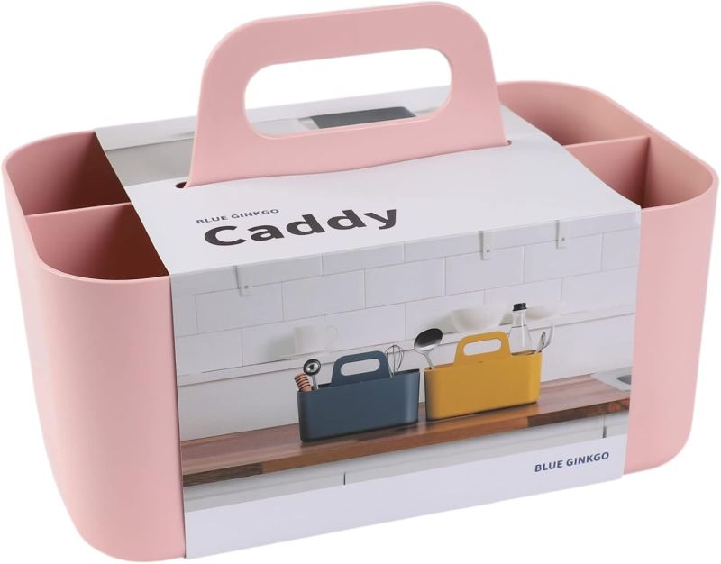 Photo 1 of BLUE GINKGO Multipurpose Caddy Organizer - Stackable Plastic Caddy with Handle | Desk, Makeup, Dorm Caddy, Classroom Art Organizers (Made in Korea) - Pink
