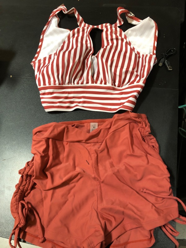 Photo 1 of 2 PIECE BATHING SUIT MEDIUM STRIPED TOP AND SHORTS 