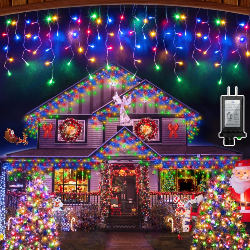 Photo 1 of 132FT 1222 LED Christmas Lights Outdoor, 8 Lighting Modes with Timer Memory Curtain Fairy String Light with 282 Drops, Waterproof Light for Home Christmas Holiday Wedding Party Decorations, Multicolor Multicolor 132ft