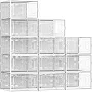 Photo 1 of 12 Pack Large Shoe Organizer Storage Boxes for Closet, Modular Space Saving Shoe Boxes Clear Plastic Stackable Sneaker Containers Display Case with Lids, White