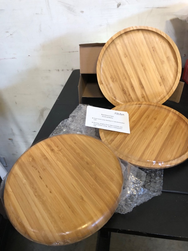 Photo 2 of 10” Four Piece Bamboo Reusable Plate Set, Sustainable Dinner Plates, Serving Tray, Charcuterie Boards, Round Reusable Dinnerware Set of 4, Eco-Friendly 1 10 IN Round