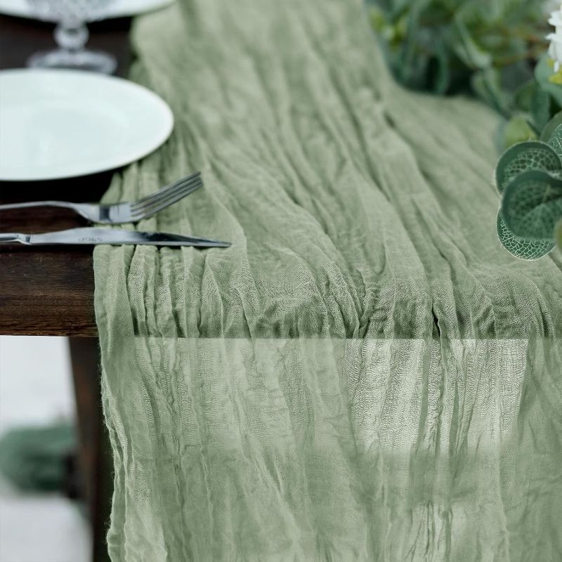 Photo 3 of  Dusty Sage Cheesecloth Table Runner, Gauze Fabric Boho Wedding Arbor Decor