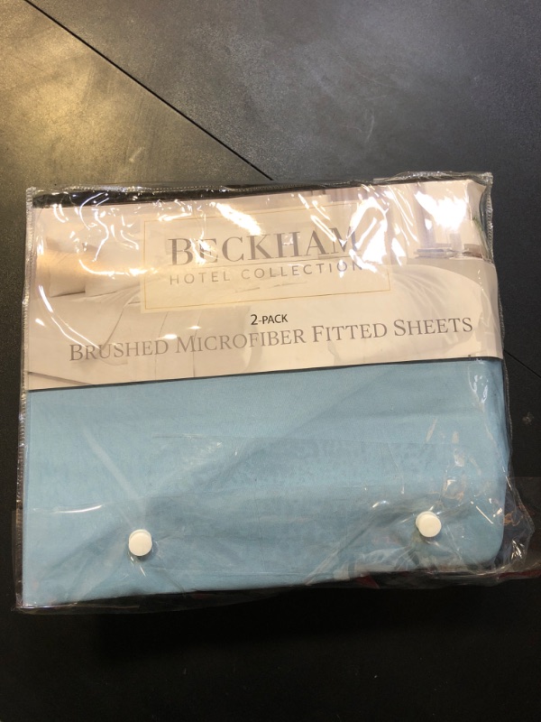 Photo 2 of Beckham Hotel Collection TwinFitted Sheet, Set of 2 Sheets with Deep Pockets, Sky Blue