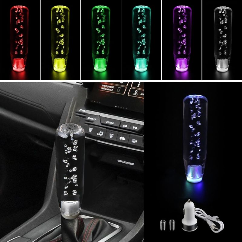 Photo 1 of 1 PC Car LED Luminous Crystal Gear Shifter, Personalized Crystal Bubbles with Colorful Lights Shift Knob, 5.9" Cool Shift Head, Universal for Cars Trucks (Transparent)
