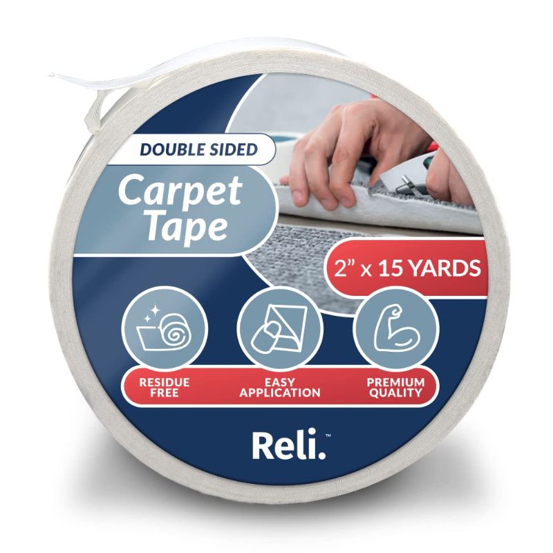 Photo 1 of Reli. Carpet Tape | 2" x 15 Yards | Double Sided Carpet Tape for Hardwood Floors | Heavy Duty Keeps Rug in Place| Indoor/Outdoor Rug Tape for Area Rug, Laminate, Concrete | Rug Gripper| White