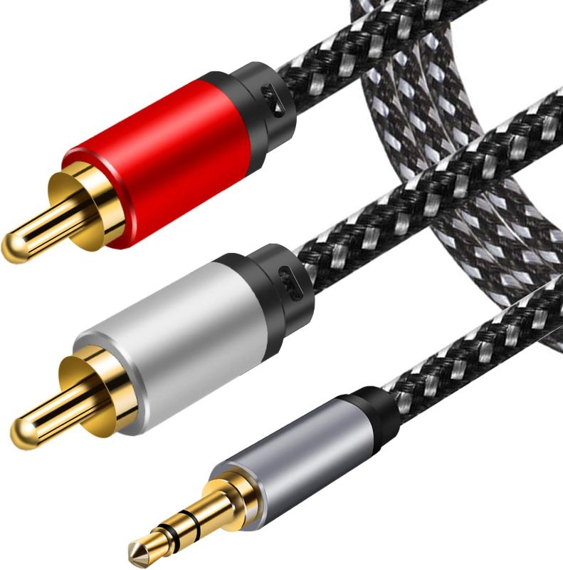 Photo 1 of Audio Y-Splitter Cable,RCA Y Cable with Nylon-Braided Breakout Cord 3.5mm to 2-Male RCA Audio Auxiliary Adapter Stereo Splitter Cable Suitable for Smartphone, Speakers, Tablet, HDTV, MP3 (49.2ft/15m)
