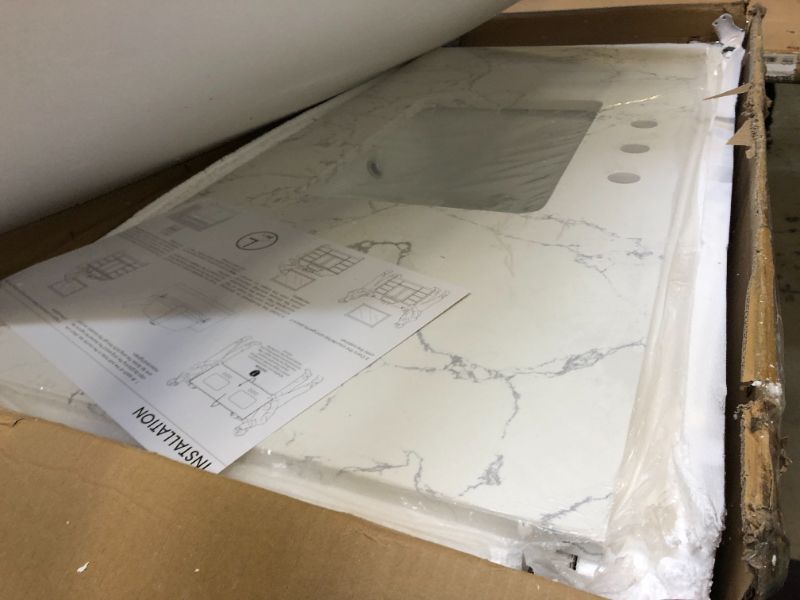 Photo 1 of 48 Inch Engineered Stone Bathroom Vanity Sink Top, with Undermount Rectangular Middle Sink, Vanity Countertop with 8 inch Faucet Hole Spacing and Backsplash in Lightning White 48" Middle Sink Lightning White