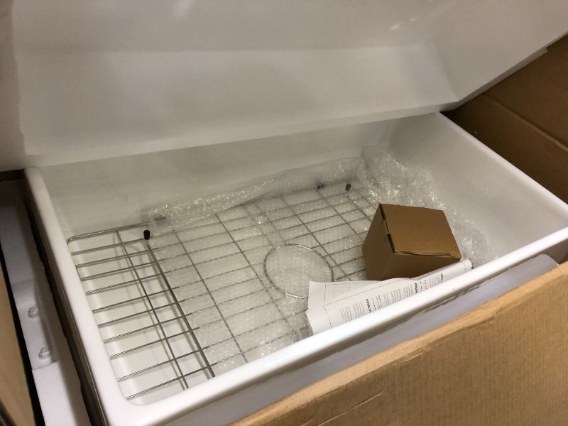 Photo 1 of Davivy White Farmhouse Sink 30 Inch Fireclay Kitchen Sink, 30x18 Farmhouse Kitchen Sink,Apron Front Farm Sink,Undermount Kitchen Sink, Porcelain Single Bowl Sink with Bottom Grid & Strainer 30x18x10-Single Bowl