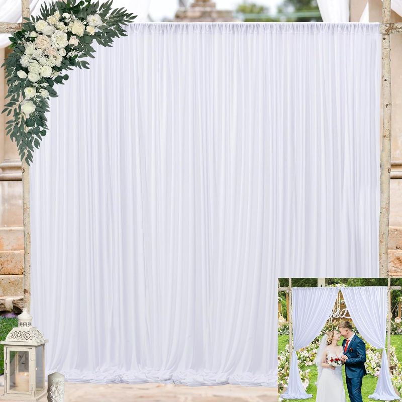 Photo 2 of 10x10ft White Backdrop Curtain for Parties Wrinkle Free Wedding Baby Shower Curtain Backdrops for Birthday Party Background Decorations White Fabric Drapes Photography Backdrop 5x10ft, 2 Panels
