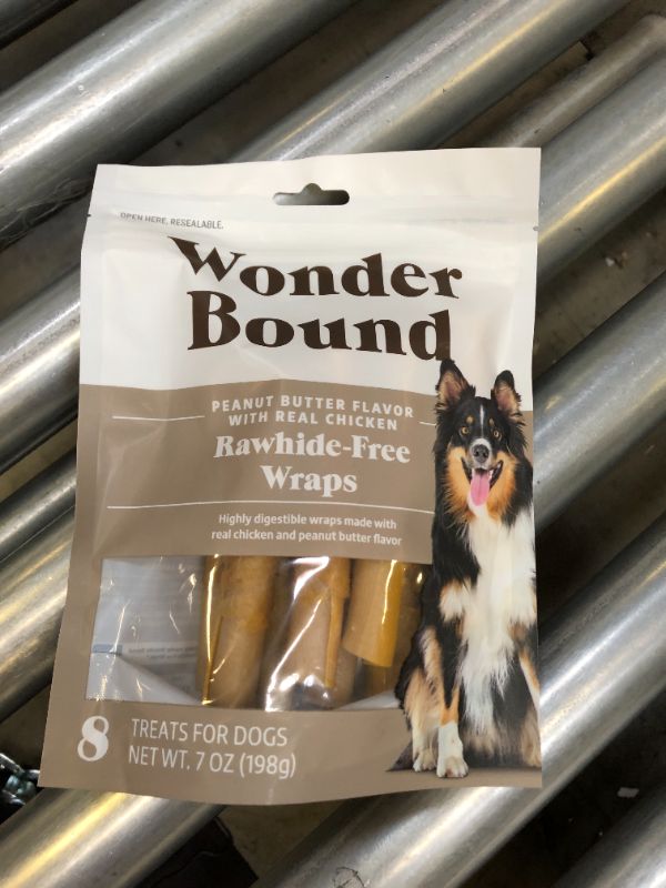 Photo 2 of Amazon Brand - Wonder Bound Chicken Wrapped Medium Sticks, Peanut Butter Flavor - 8 Count - Rawhide-Free Dog Treats, Dental Health Chews for Plaque & Tartar Control, Easy to Digest, Long-Lasting Peanut Butter 8 Count (Pack of 1)