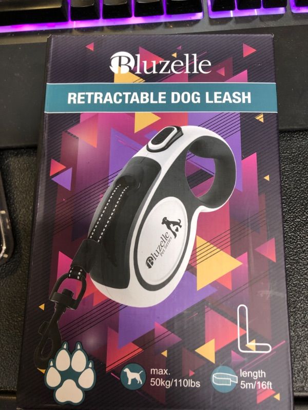 Photo 2 of 16ft Retractable Leash with Reflector Strips, for Medium & Large Dogs up to 110lb, Extendable Dog Lead Nylon Belt with 360° Snap Hook, Reliable One-Hand Braking System Anti-Slip Grip