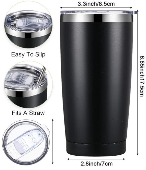 Photo 1 of  Insulated Travel Tumbler 20 Oz Stainless Steel Tumbler Cup with Lid and Straw Powder Coated Coffee Mug for Cold and Hot Drinks