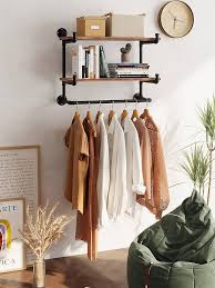 Photo 1 of 30in Industrial Pipe Clothing Rack,2-Tier Wall Mounted Clothes Rack, Pipe Clothing Rack with Shelf, Wall Hangers for Clothes, for Bedroom, Laundry, Living Room, Retail Store
