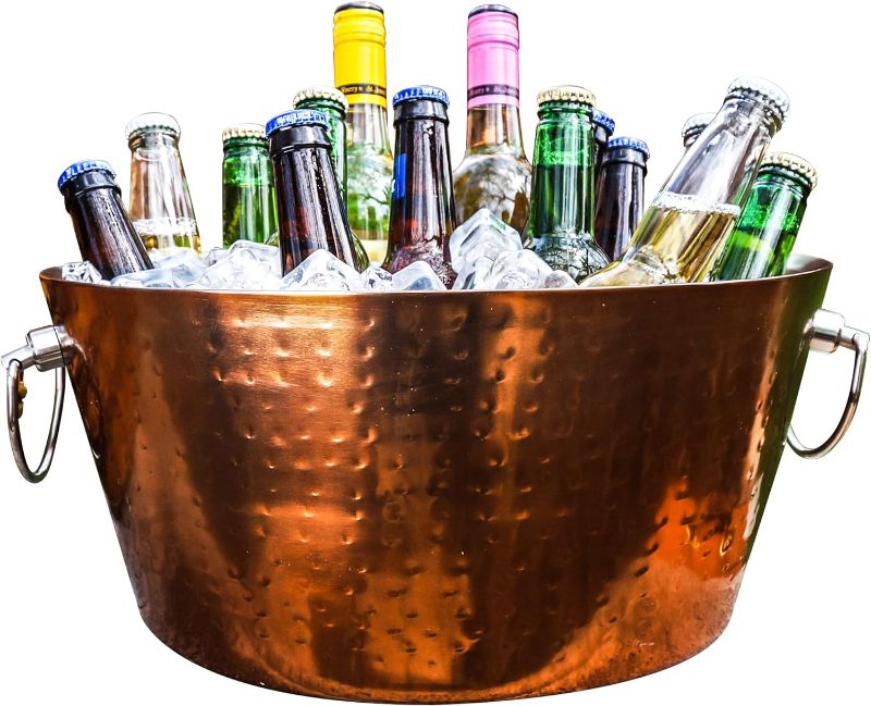 Photo 1 of `BREKX Rose Copper Stainless-Steel Beverage Tub, Double-Walled Insulated Anchored 8-Bottle Wine Bucket or Large Ice Bucket with Handles, Drink Cooler for Parties, 12 Quarts (3 Gallon)
