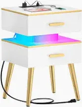 Photo 1 of  Cyclysio 28.5" Tall Nightstand with Charging Station, White Night Stand with Charger Station, LED Nightstand with Drawers, Bedside Table End Table for Bedroom
