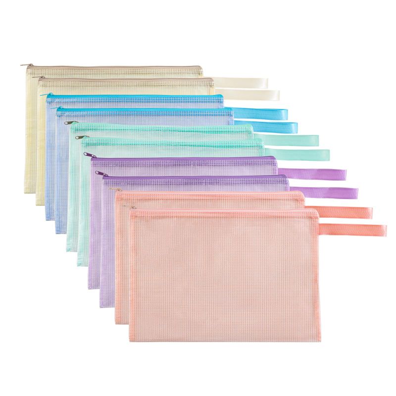 Photo 1 of  Zipper Pouch Zipper Bags Mesh Zipper Pouch for Organizing, Plastic Zipper Pouch in 5 Colors Letter Size A4 Size Puzzle Storage and Office Supplies 