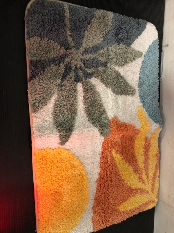 Photo 2 of Bath mat Rug Boho Plant Abstract Art Leaf Colorful Washable Bathroom Rugs,Non-Slip Shaggy Water Absorbent Flocking Microfiber Soft Fluffy Botanical Bathmats Doormats Rectangle Small 15x23 inch 15.7x23.6 inch Leaf