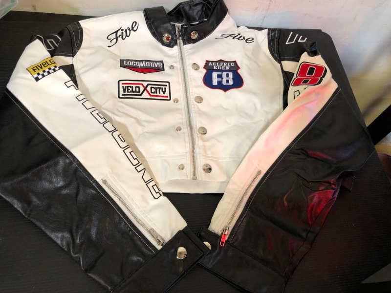 Photo 1 of  Womens  Jacket Cropped Motorcycle Biker Coat- Size L