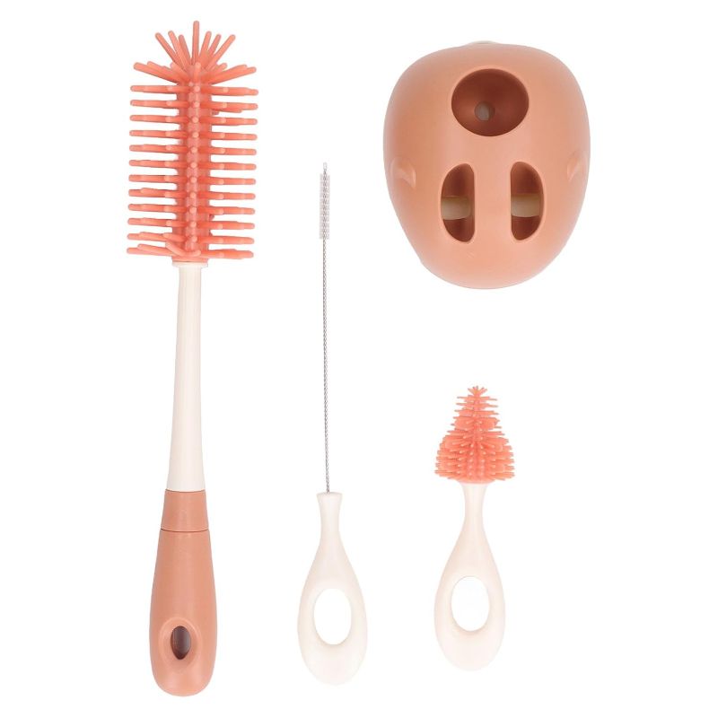 Photo 1 of  Milk Bottle Brush Set, AntiScratch Silicone Bottle Cleaning Brushes, Ergonomic Handle, Versatile and Efficient with Nipple Base (Orange Straight Handle)
