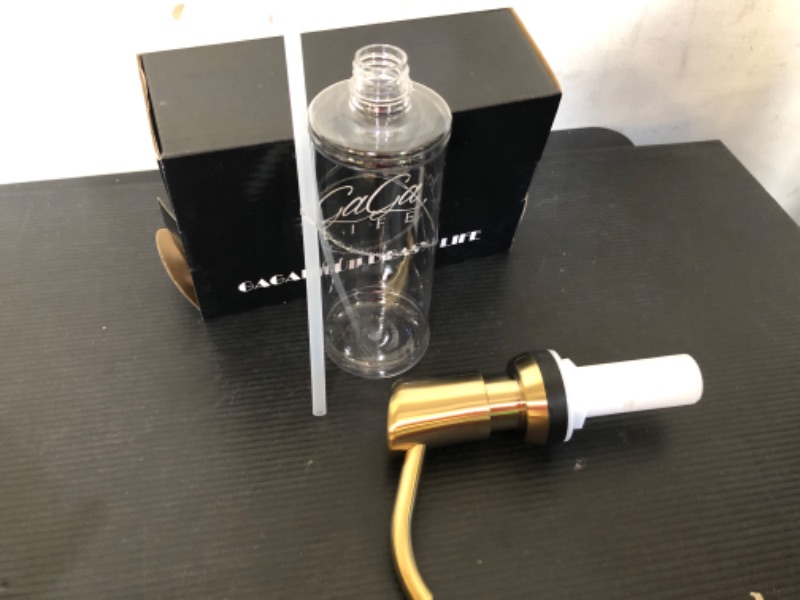 Photo 1 of  Built in Sink Soap Dispenser or Lotion Dispenser for Kitchen Sink, Brushed Gold ABS Pump Head, with 13 Ounce Large PET Soap Bottle
