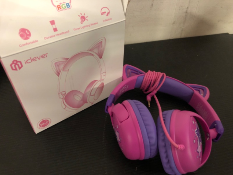 Photo 1 of  iClever Kids Headphones Cat Ear, LED Light Up, 85dBA Safe Volume, Stereo Sound Toddler Headphones  
