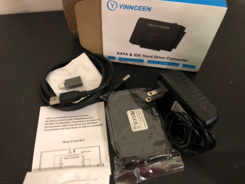 Photo 1 of  USB 3.0 to SATA IDE Hard Drive Reader, YINNCEEN External Hard Drive Ultra Recovery Converter Universal Hard Drive Adapter Kit for 2.5/3.5 HDD/SSD Hard Drive Disk, Include 12V/2A Power Adapter
